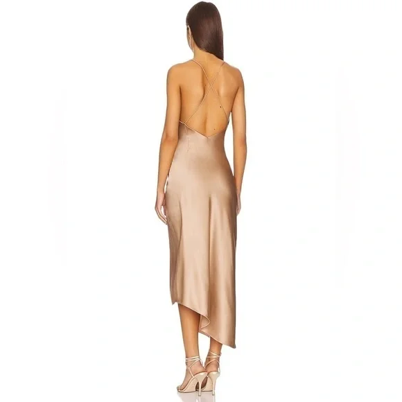 SER.O.YA by Retrofete Silk Emma Dress in Tan Gold Size Large Vacation summer - Picture 3 of 12